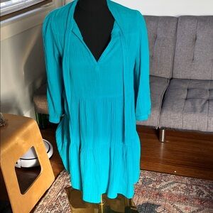 HONORINE cotton gauze vibrant teal tiered Dress size Small